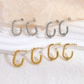 18K Gold Plated C Shape Hoop Earrings Wholesale Stainless Steel Half Oval Huggie Earrings Twist Stud Earrings for Women