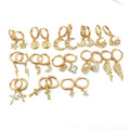 Dainty Mini 18k Gold Plated Diamond Cz Micro Pave Moon and Star Cross Wing Lighting Cross Dangle Charm huggies Hoop Earrings