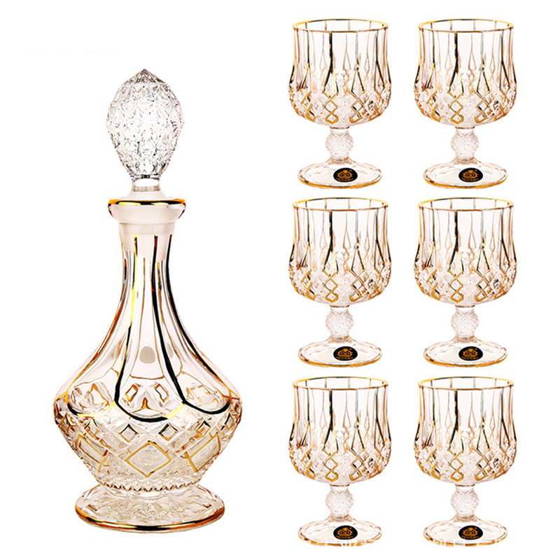 Elegant Gold Crystal Rocky Whiskey Decanter Good Selling Square Glass Design