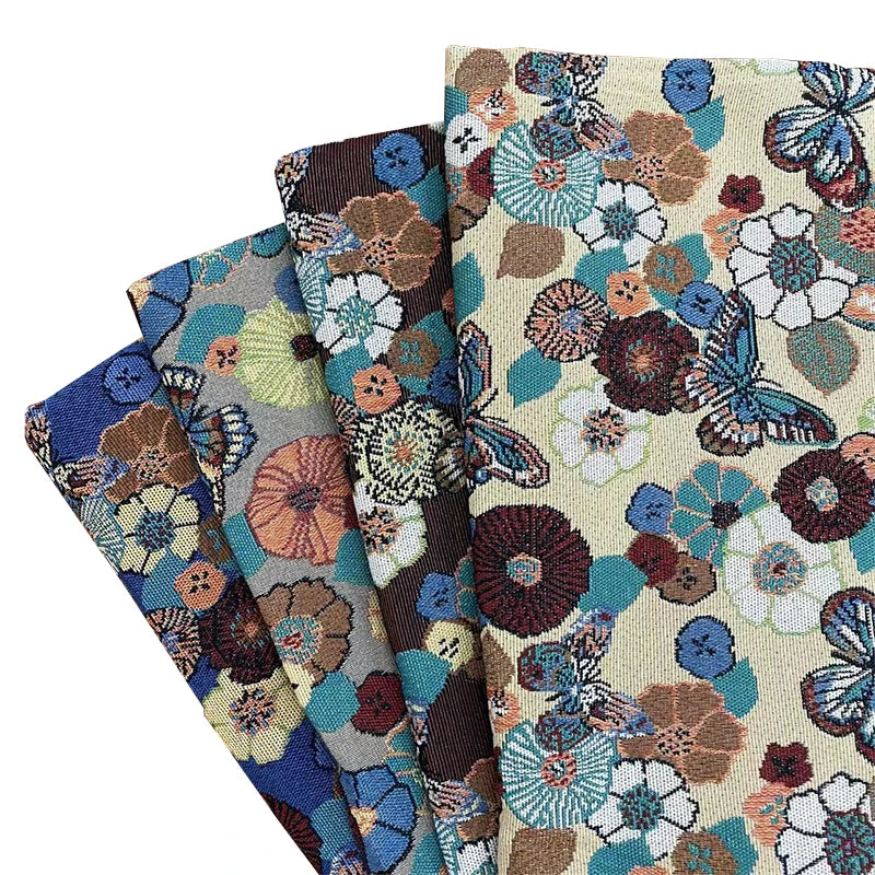 Floral Jacquard Tapestry Fabric for Hoodies Woven Blankets Bags & Upholstery-Customizable Boys' Apparel 35% Cotton 65% Polyester