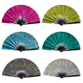 New Stock 33cm Holographic Glitter Large Hand Fan Clack Rave Folding PVC Fan for Woman and Man