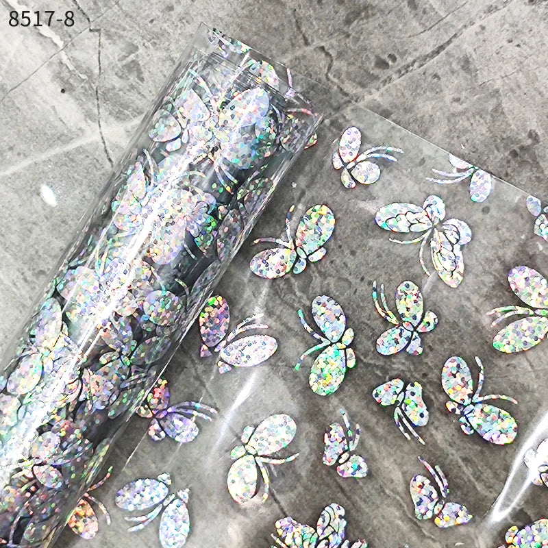 butterfly Pattern Transparent Vinyl Jelly PVC Holographic Fabric Leather With Sliver Holographic Foil  for Bags Bows DIY