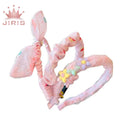 JIRIS 3 Pcs/set Children Color Printed Lattice Stripes Hair Hoop Hairbands Girls Lovely Bow Ears Headbands Kids Hair Accessories