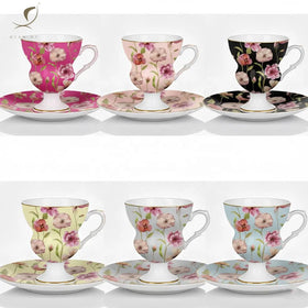 2026 New Arrived QIAN HU Coffee Cups Set of 12pcs Porcelain Ceramic Tea Cup and Saucer Gift Set Capacity 90ml