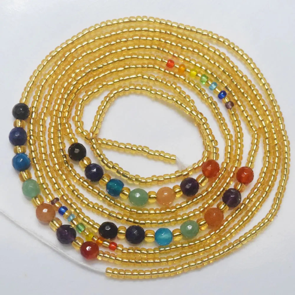 Women Summer African Cotton String Tie on African Plus Size With 7 Chakras Stone Crystal Waist Beads Belly Chain Body Jewelry