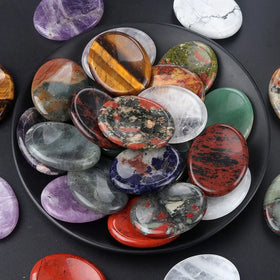 Mixed Colorful Thumb Worry Stone for Anxiety Natural Oval Palm Pocket Gemstone Meditation Reiki Balancing for Stressed