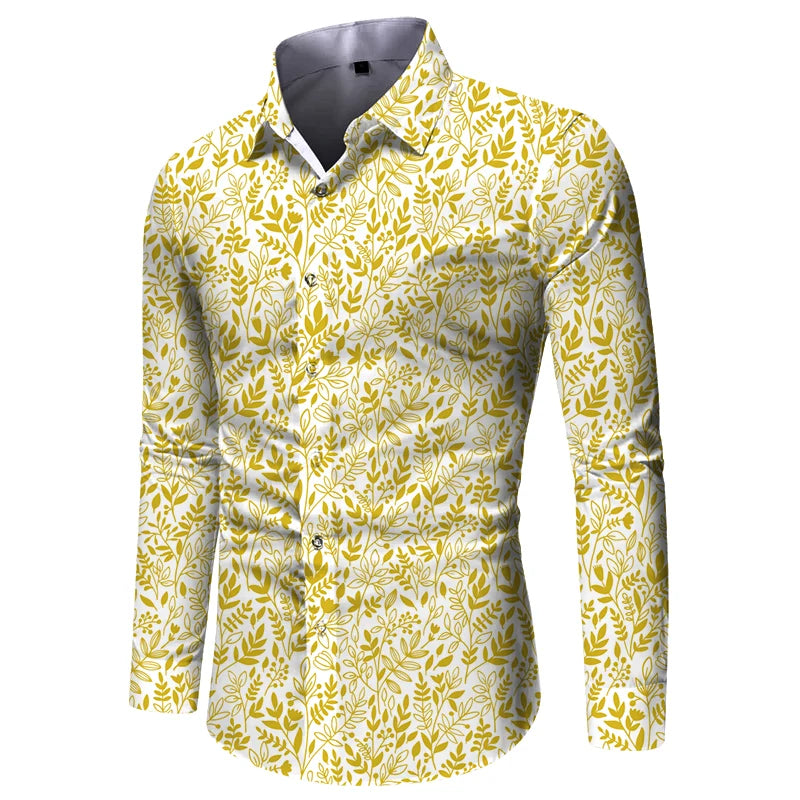 New Arrival Men's Dress Shirts Flower Button Down Long Sleeve Casual Breathable Spring Shirt for Men