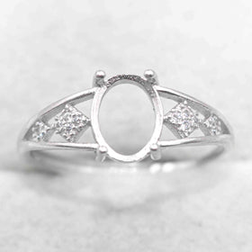 Sterling Silver 7*9mm Semi Mount Ring Empty Frame Blank Support Claw Setting S925 Base Holder Without Center Stone for DIY Inlay