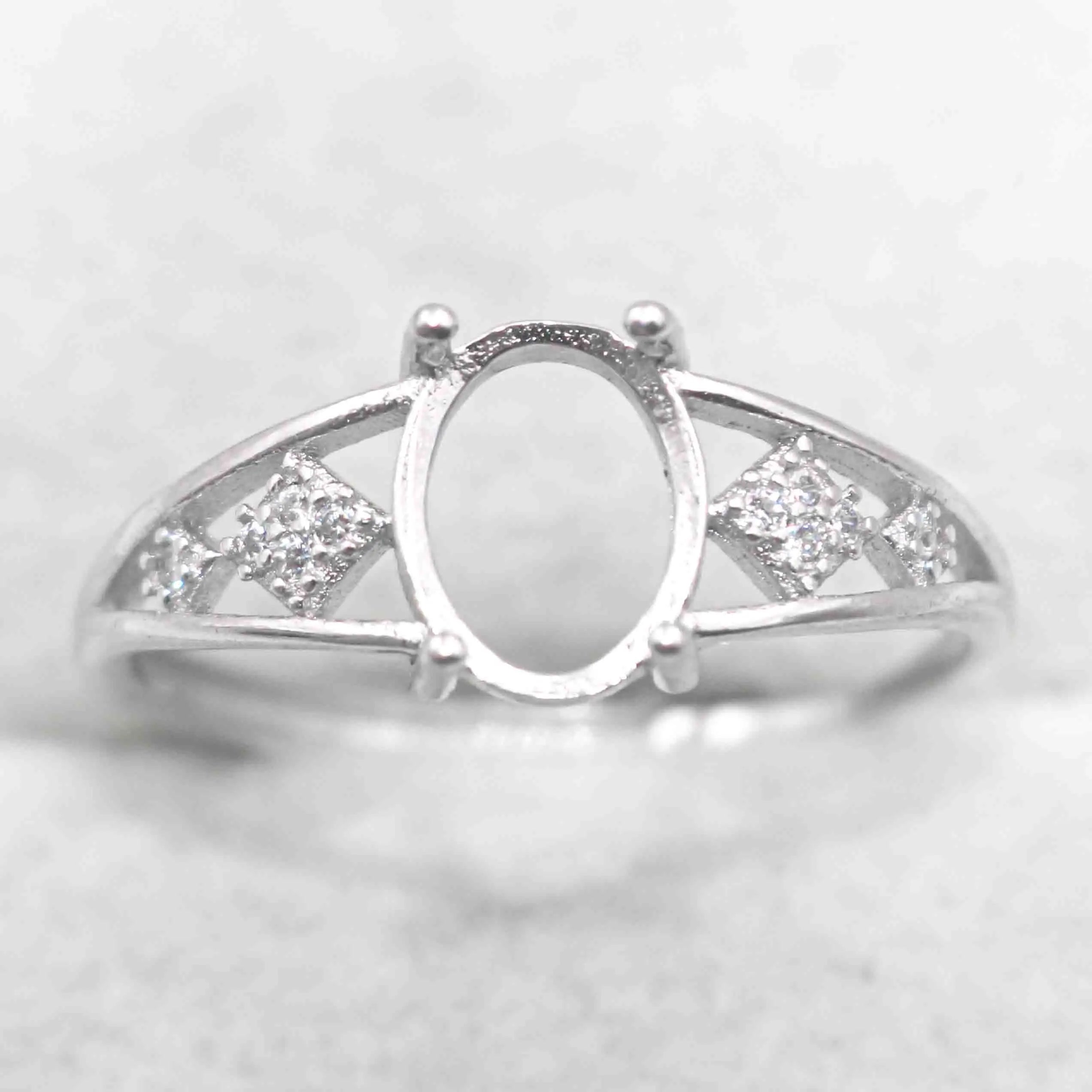 Sterling Silver 7*9mm Semi Mount Ring Empty Frame Blank Support Claw Setting S925 Base Holder Without Center Stone for DIY Inlay