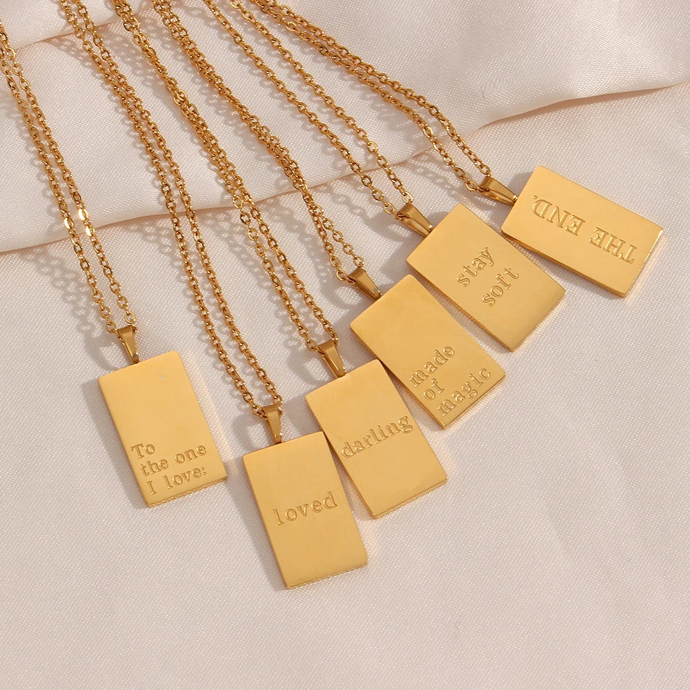 Customizable Gold-Plated Stainless Steel Initial Rectangle Letter Pendant Necklace Square Engraved Design for Weddings Gift