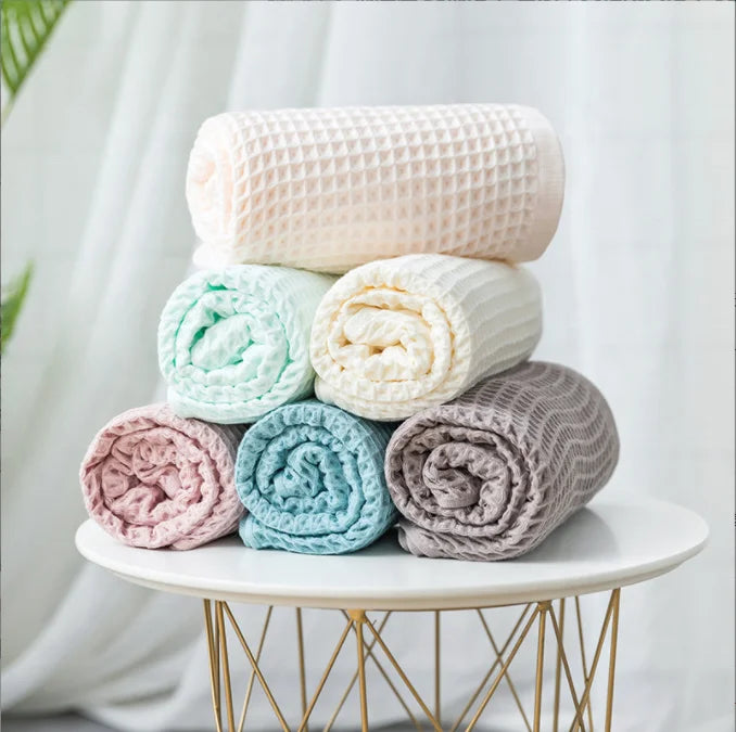 Custom Logo 100% Cotton Waffle Weave Bath Towel | Super Soft Quick Dry Sauna Towel for Hotel & Hotel