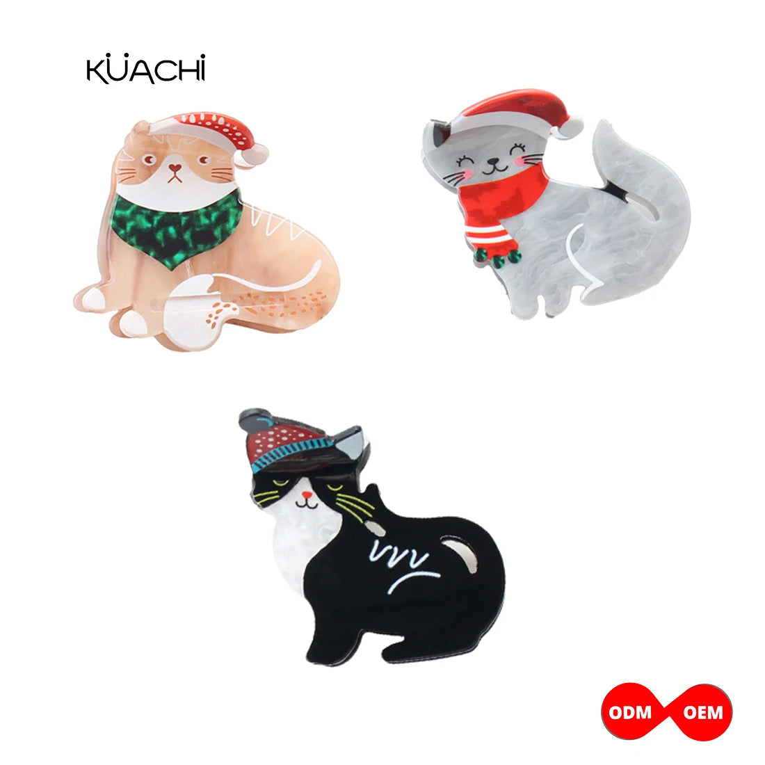 KUACHI Factory Wholesale Cartoon Cat Hair Claw Clip Cute Christmas Hair Claw Clip Sweet Girl Christmas Hair Accessories