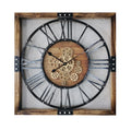 INFINITY TIME 27inch 68cm Oversize Large Industrial Moving Gears square Wooden Wall Clocks for Home Decor Farmhouse Living Room
