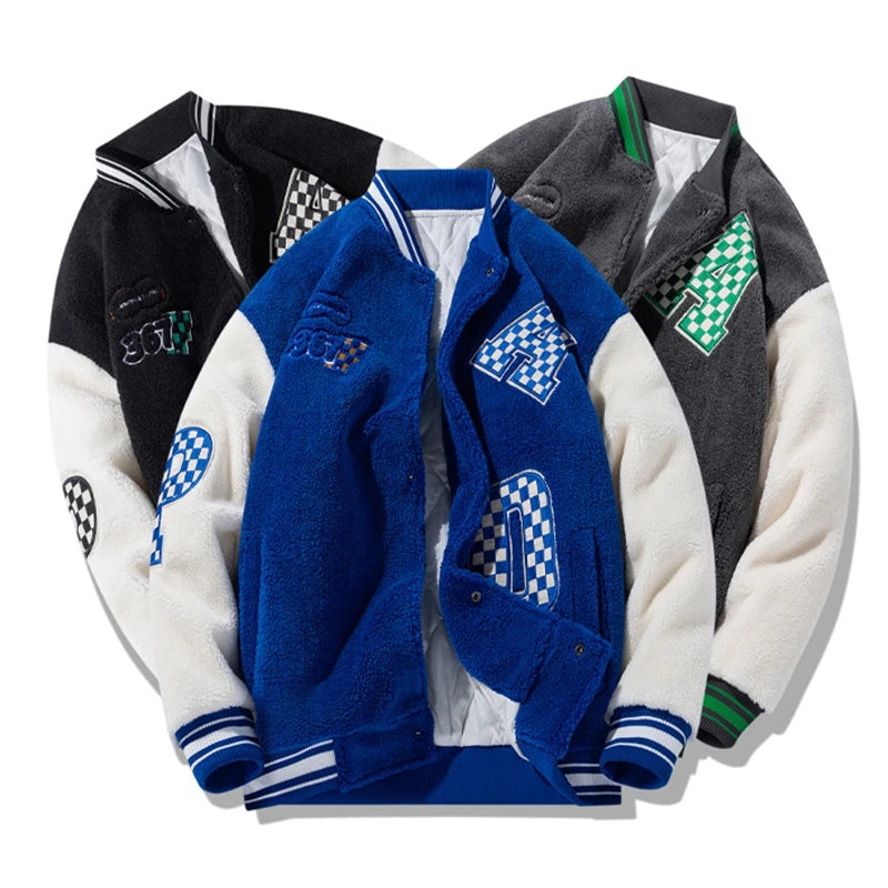Winter Jacket Manufacturer Custom Mens Applique Chenille Embroidery Sherpa Fleece Varsity Jackets