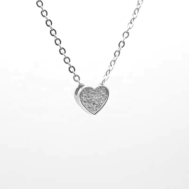 Heart Necklace Silver Plated Micropaved Cubic Zircon 925 Sterling Silver Heart Necklace Valentine's Day Jewelry