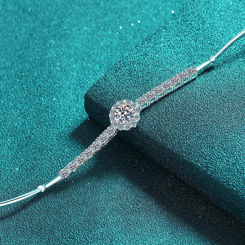 Silver 925 Original Total 5 Ct Brilliant Cut Diamond Test Past Micro D Color Moissanite Wedding Bangle Women Gemstone Jewelry
