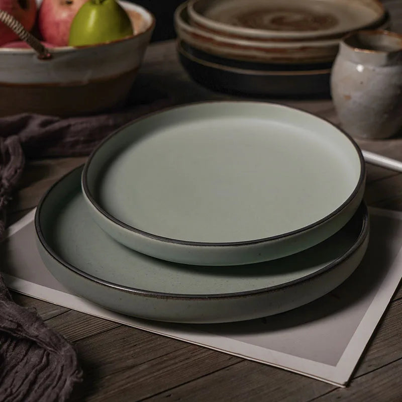 Eco-Friendly Retro Japanese Style 8-9 Inch Rustic Design Dinner Plate for Hotel Restaurant Cafe Shop Bar Hamburger Home Use