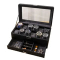 12 Watch Slot Combined Eco-Friendly Dustproof Black PU Leather Suede Interior Rectangle Shape Men Watch Jewelry Box with Drawer
