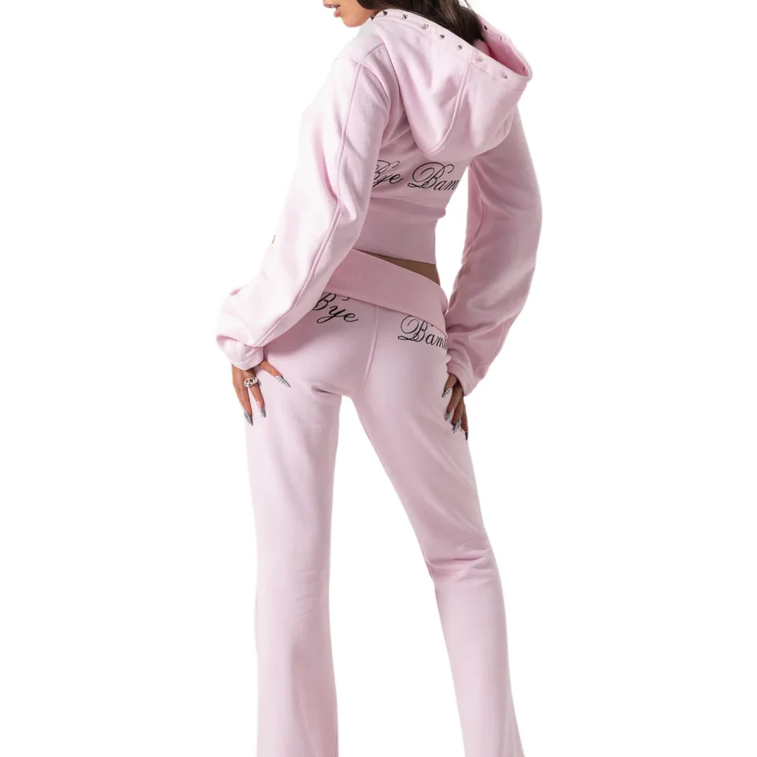 Fit Crop Hoodie Jogging Set Floral Embroidered Fitness Sportswear XL Size Custom Logo Spring Season Fleece Zipper Tracksuits