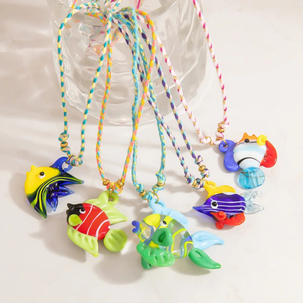 N&S 18K Stainless Steel Fish Pendant Necklace for Women Colorful Glaze Design Cute Style Wire Necklace Perfect Gift