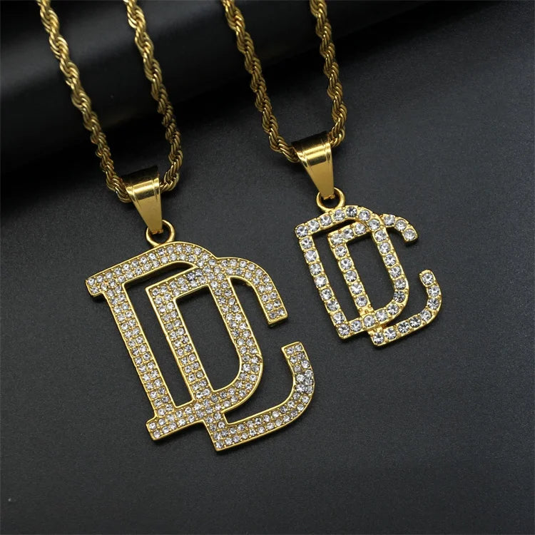 15 Years Factory Custom Name Letter Cz Pendant Necklace Stainless Steel Gold Initial DC Charm Necklace
