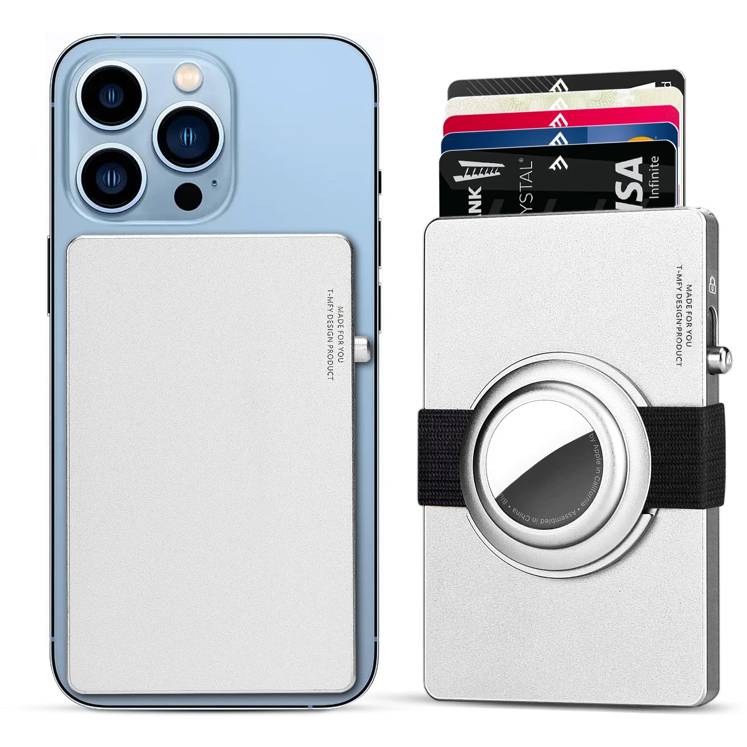 New Mental Silver Portable Minumilist Durable Air Tag RFID Protection Credit Card Holder Button Closure Customized