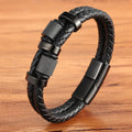 Irregular Pattern Shape Men's Fashion Stainless Steel Leather Bracelet Custom 3 Colors Classic For Boys Men Gift
