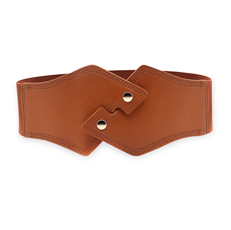 2025 New Trendy Irregular Design Multicolor Wide Elastic Dress Belt PU Leather Press Button Stretch Belt for Women