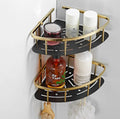 Dual Tier Modern Eco-Friendly Steel Black Gold Bathroom Corner Shower Caddy Rack