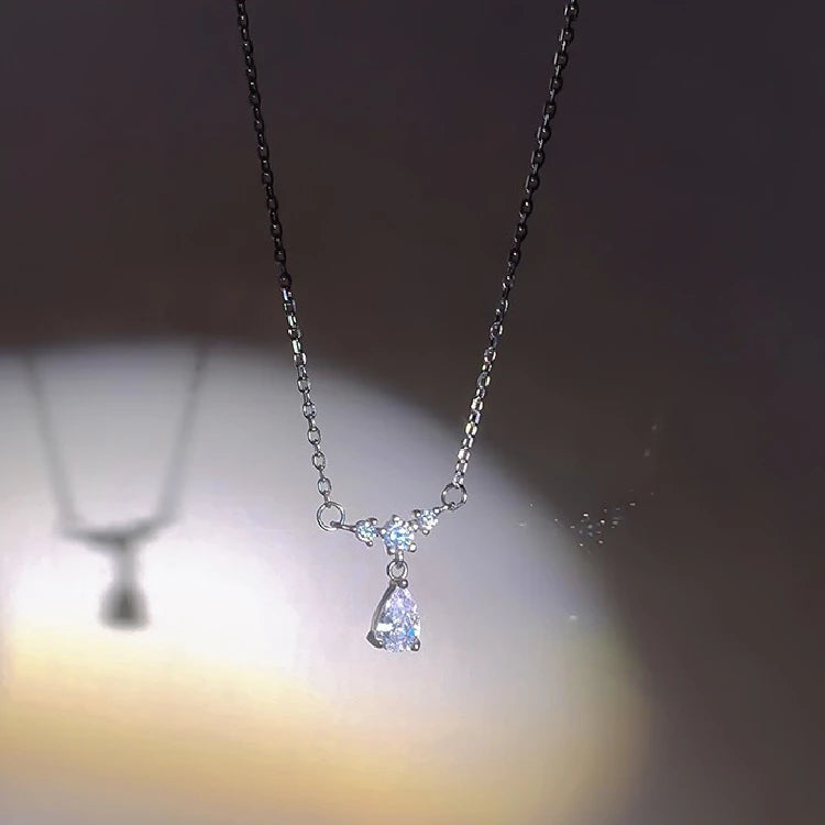 QS629 Fashion TearDrop Diamond Zircon Necklace 925 Sterling Silver Necklace Women