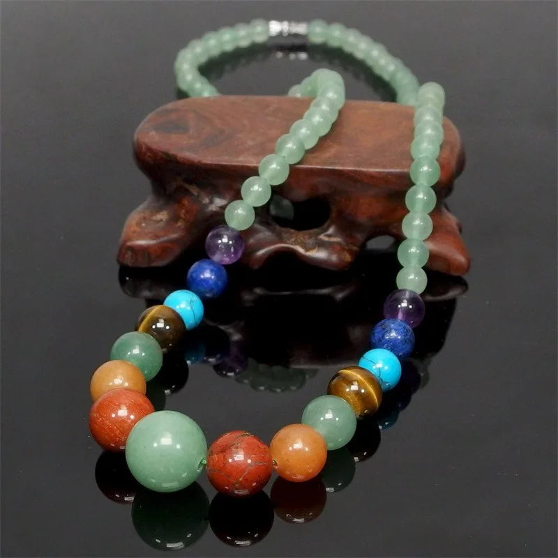 Natural Green Aventurine Stone Necklace 7 Chakra Choker Necklace for Women Vintage Gemstone Healing Yoga Meditation Jewelry