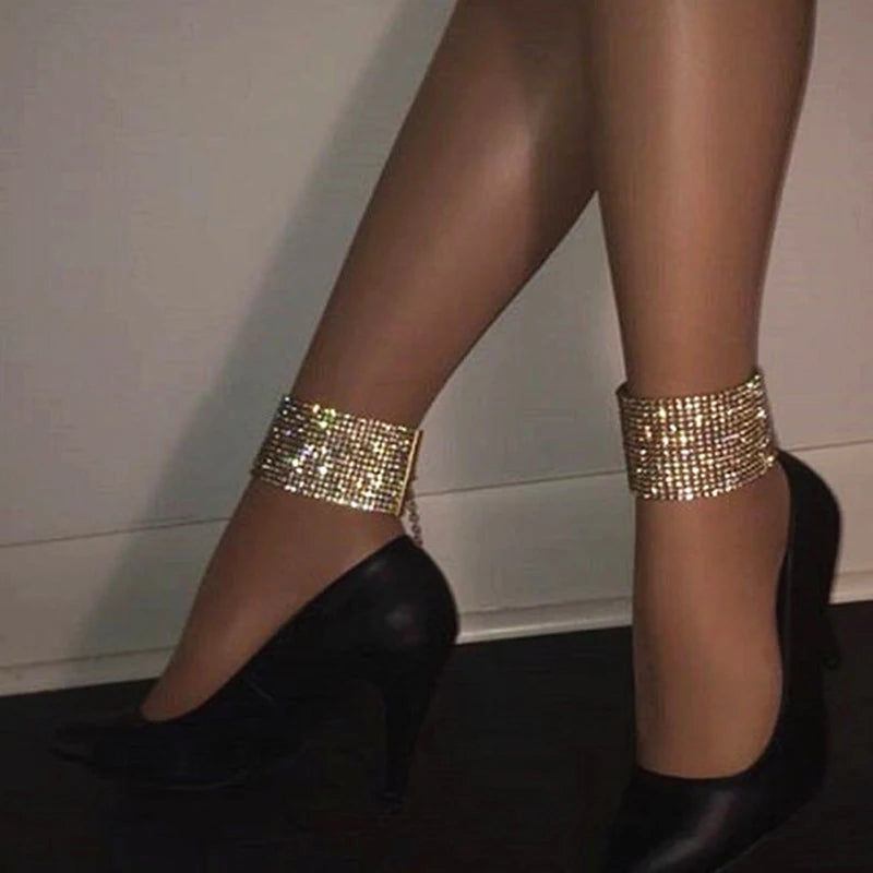 New Arrival Punk Exaggerate Sexy Bling Anklets Multi Layer Full Rhinestone Crystal Ankle Bracelet for Party MegaBDM