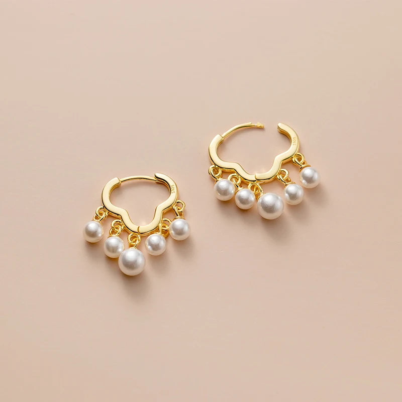 Romantic Geometric Gold Plated Tassel Synthetic Pearl Women's Elegant Party Jewelry 925 Sterling Silver Cloud Hoop Weddings