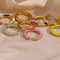 Dreamshow Colorful Enamel Jewelry Wheel Shape Huggie Earring PVD Gold Plated Stainless Steel Gold Hoop Earrings