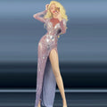 Sequins Party Dress Women Singer  Nightclub Crystal Mesh Perspective Long Dress Party Womens  Evening Dresses