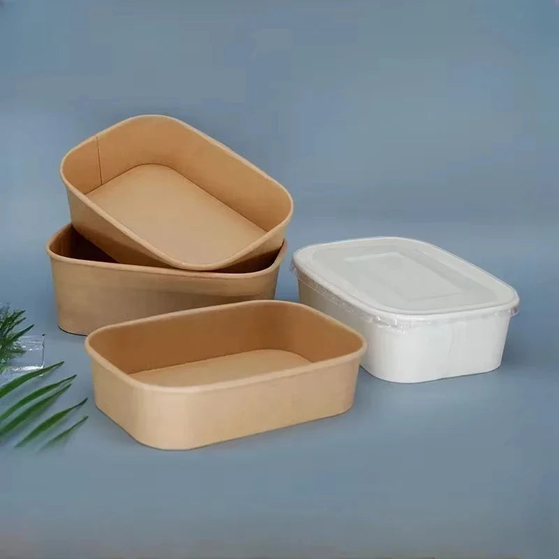 Wholesale Rectangular Square Kraft Paper Bowl Disposable Paper Noodle Bowl Microwave Heating Leak Proof Soup Paper Bow