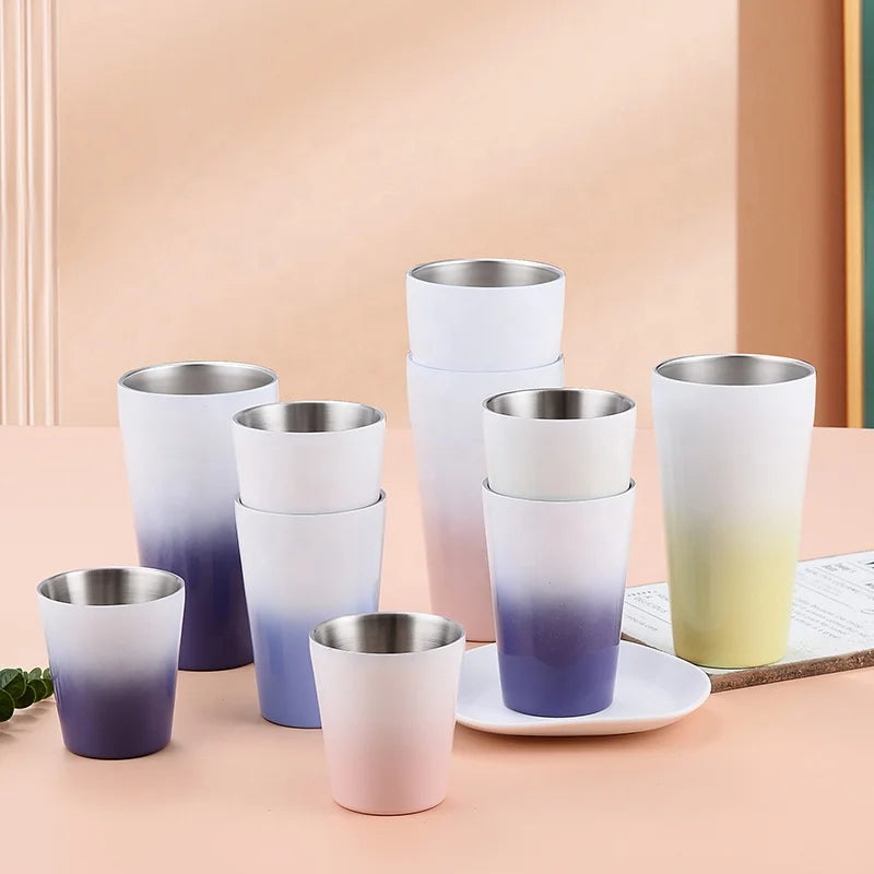 Customized Logo Summer High Aesthetic Color-changing Water Mug 260ml 350ml Stainless Steel Coffee Cup Restaurant Beer Water Mug