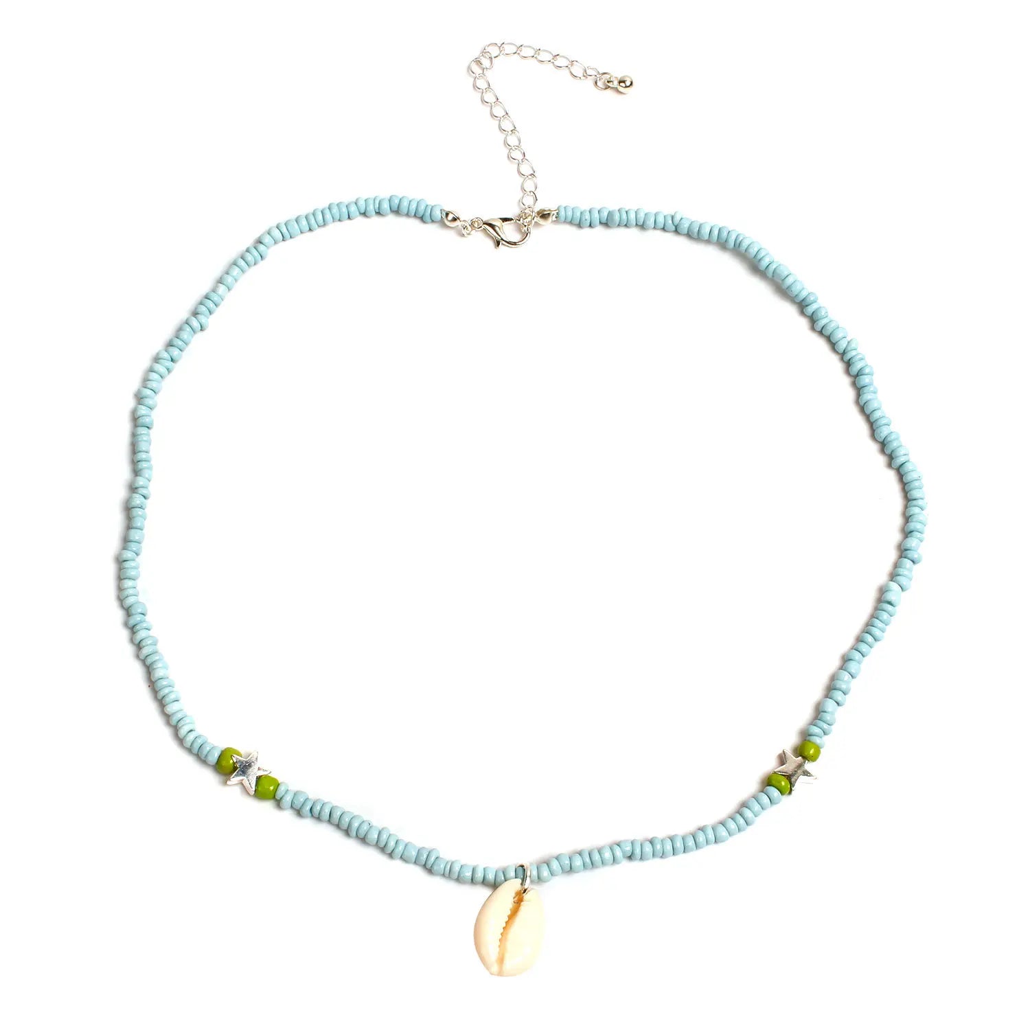 Bohemian Seed Glass Bead Beach Star Shell Pendant Knitting Necklace GMN016