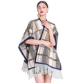 Winter Fashion Warm Women Cloak Coat Elegant Multicolor Popular Plaid Tassels Woolen Cardigan Loose Plus Size Cape Poncho