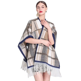 Winter Fashion Warm Women Cloak Coat Elegant Multicolor Popular Plaid Tassels Woolen Cardigan Loose Plus Size Cape Poncho