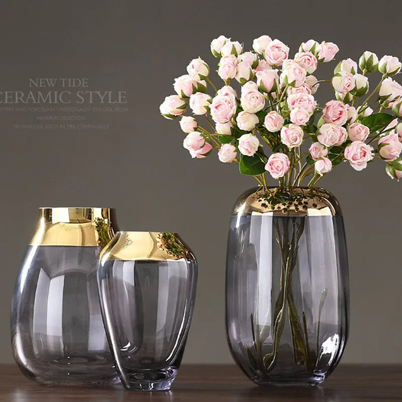 Chrysostom Electroplating High-end Light Luxury Transparent Glass Vase Living Room Office Desktop Glass Vase