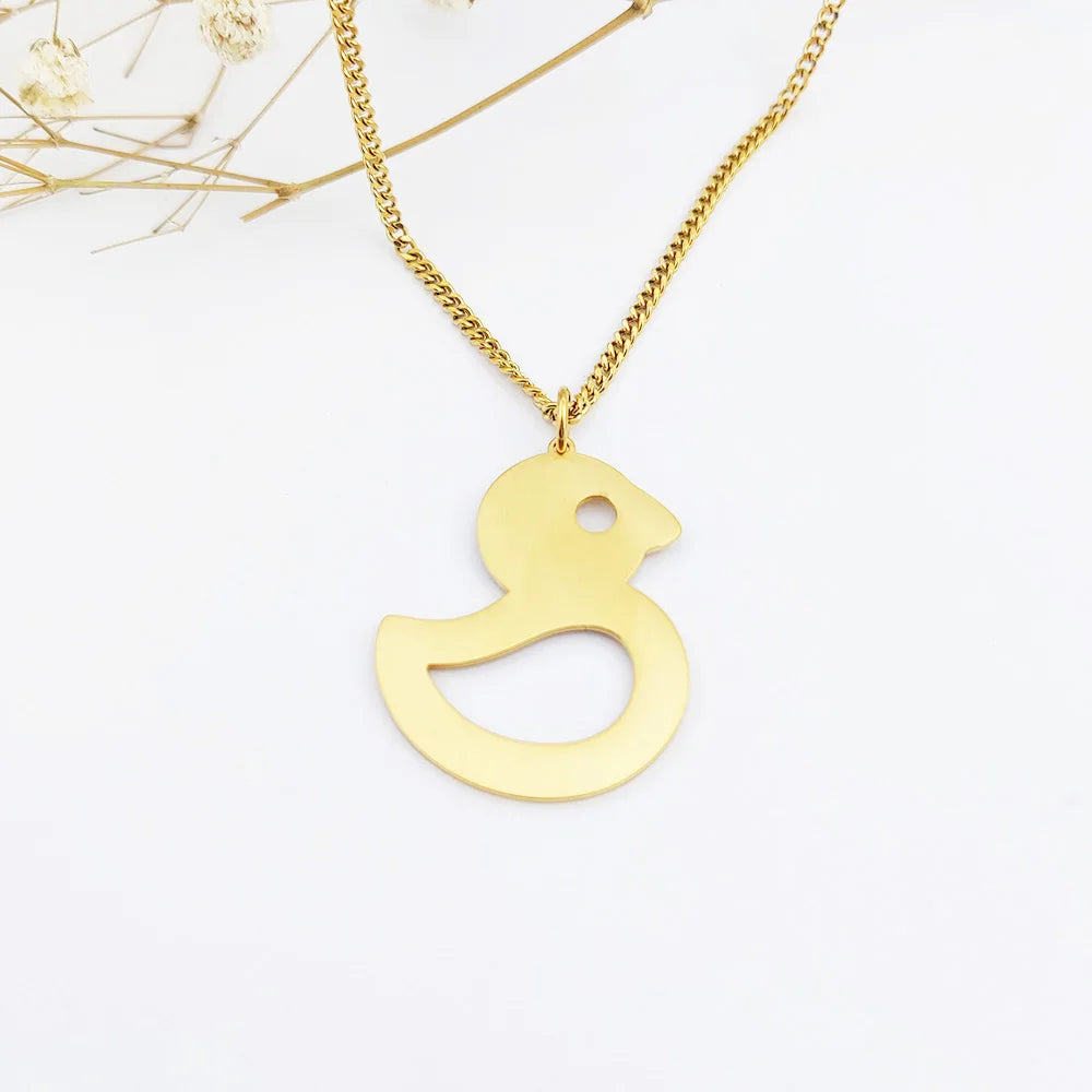 Small Duck 18K Gold Plated Stainless Steel Pendant Accessory Femm Bijoux Cute Necklace Anime Necklace Adjustable