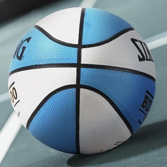 Professional Custom Logo Design Durable Graphic PU Blue and White Size 4 5 6 7 Basketball Ball