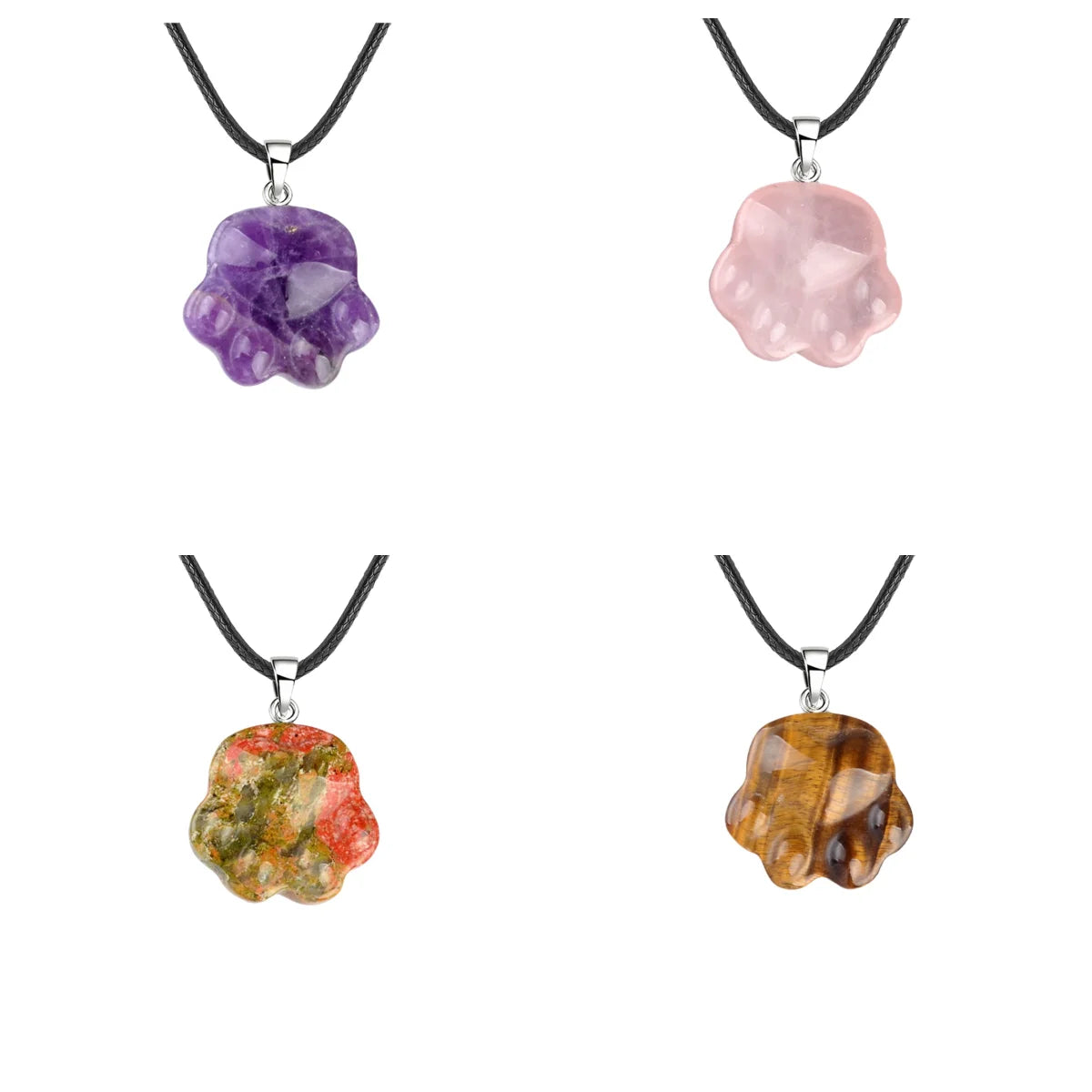 New Cute 28X30MM Crystal Cat Claw Shaped Gemstone Necklaces for Women Rose Quartz Amethyst Necklace Jewelry