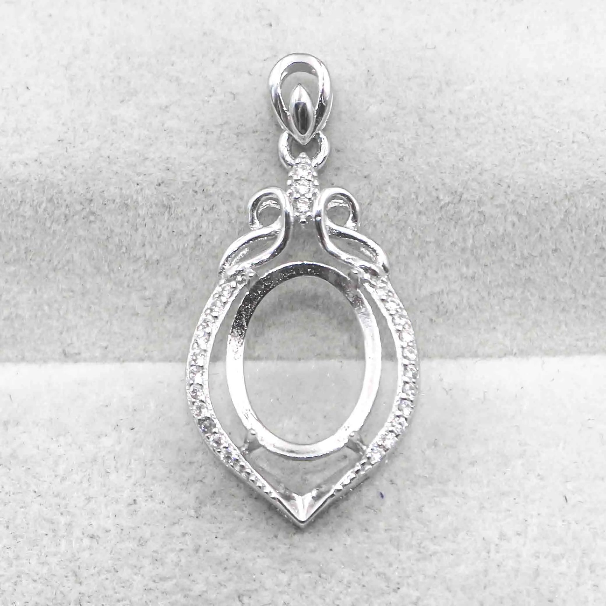 Sterling Silver 10*13mm Semi Mount Pendant Empty Frame Blank Support Setting S925 Base Holder Without Center Stone for DIY Inlay