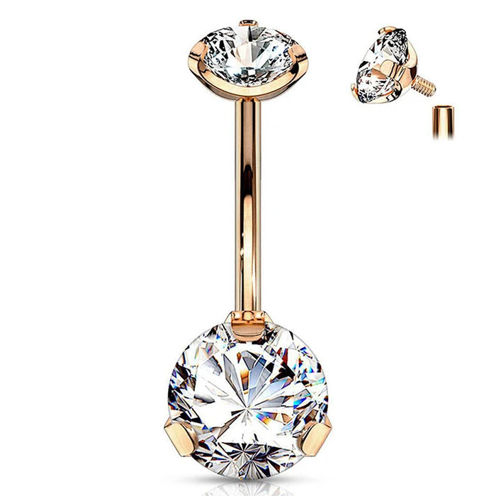 New Trend Internally Threaded Body Titanium Piercing Prong Set Cz Navel Ring G23 Piercing Titanium Zircon Belly Ring