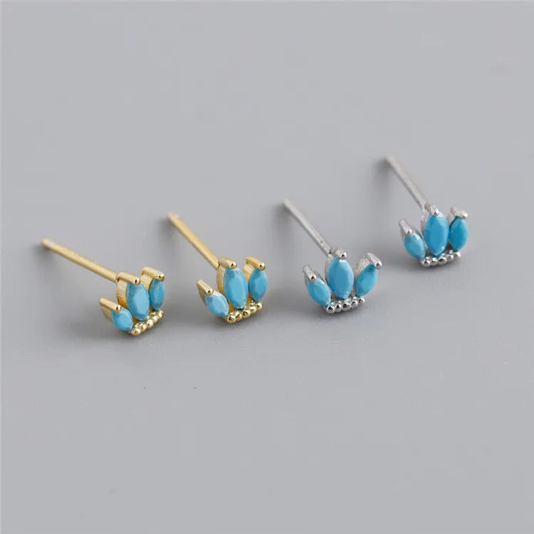 SP Minimalist Stud Jewelry S925 Sterling Silver Turquoise Stone Flower Stud Earrings