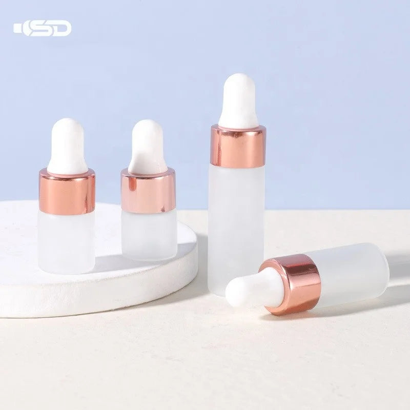 Luxury Borosilicate Cosmetic Frosted Glass Dropper Bottle Customized Logo 5ml 3ml Sizes Skin Care Cream Face Cream Eye Drops