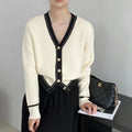 OEM/ODM Custom Color Matching Ladies High-End Knitted Cardigan Sweater Button V Neck Color Block Coat for Winter