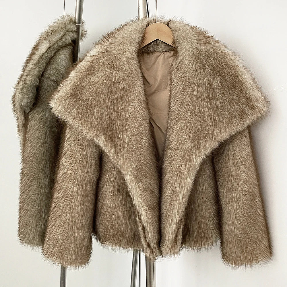 OFTBUY Women Faux Fox Fur Coat Ladies Autumn Winter Warm Short Jackets Artificial Imitation Fur Furry Outerwear Elegant Thick